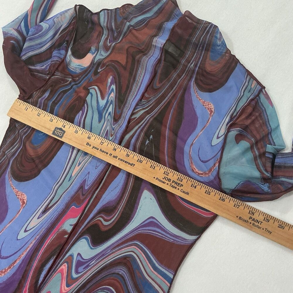 Y2K Bodycon Mesh Midi Dress Size Medium Marble Swirl Art Psychedelic Trippy Club - Picture 4 of 15